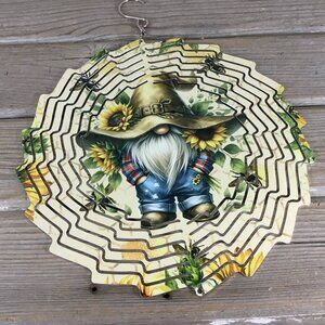 Sunflower Farmer Gnome Wind Spinner 10"